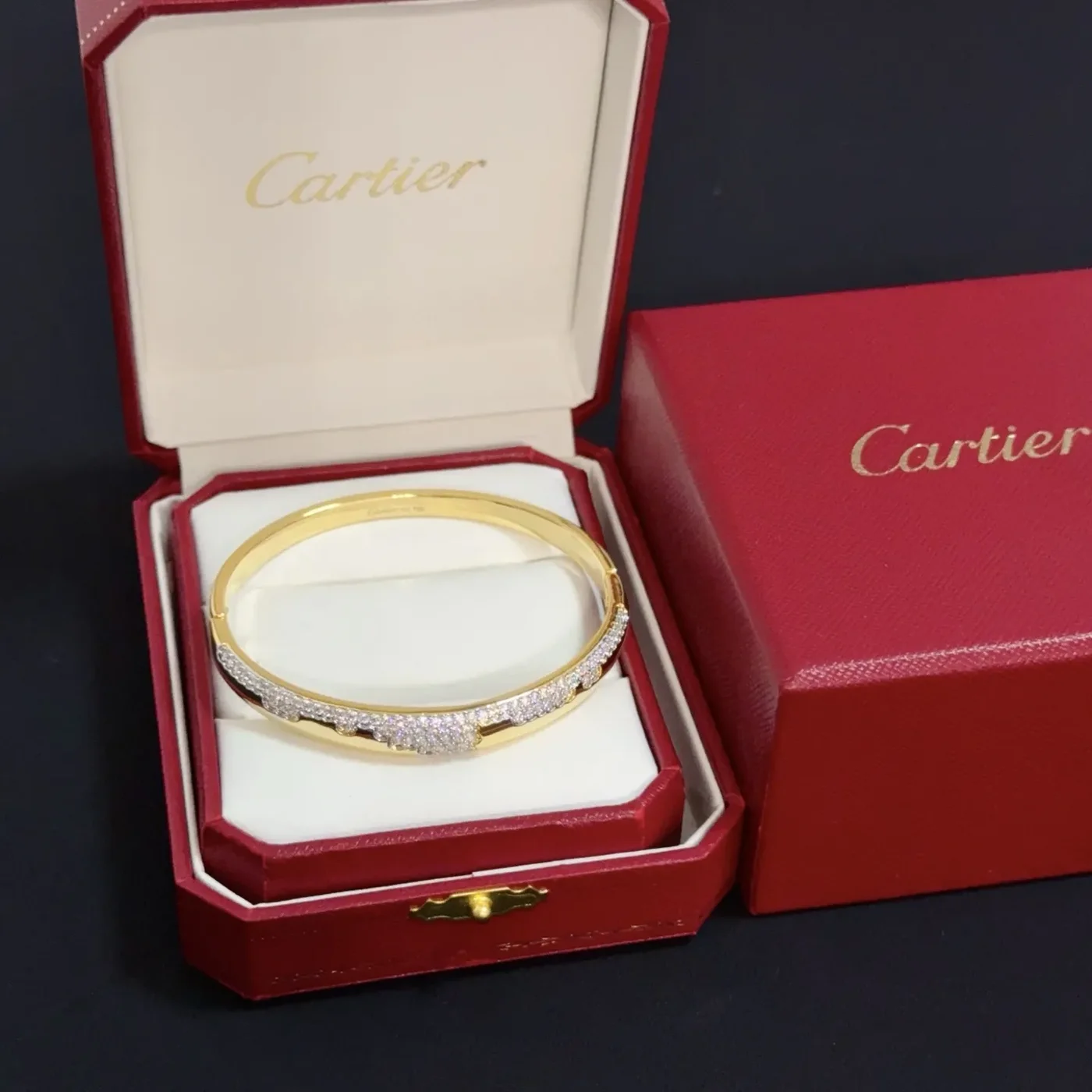 Cartier Gold-Tone Slim Bangle with Pave-Effect Row product view 1
