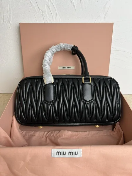 Miu Miu Arcadie Large Bag in Black Matelasse Leather product view 3