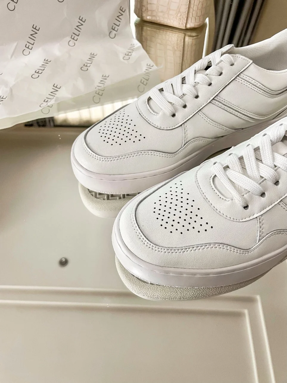 Celine Women’s Trainer Low-top Sneakers in White Leather product view 4