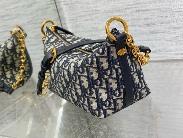Dior Diorstar Hobo Bag with Chain in Blue Oblique Jacquard product view 3