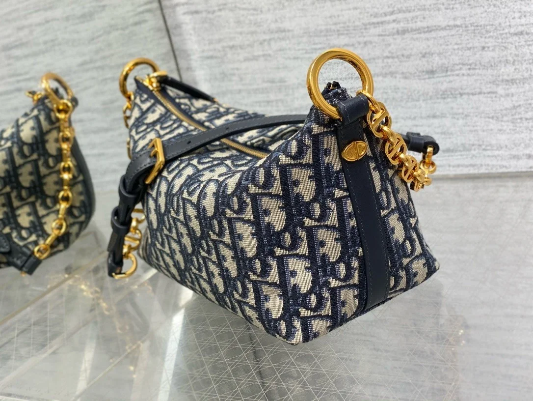 Dior Diorstar Hobo Bag with Chain in Blue Oblique Jacquard product view 3