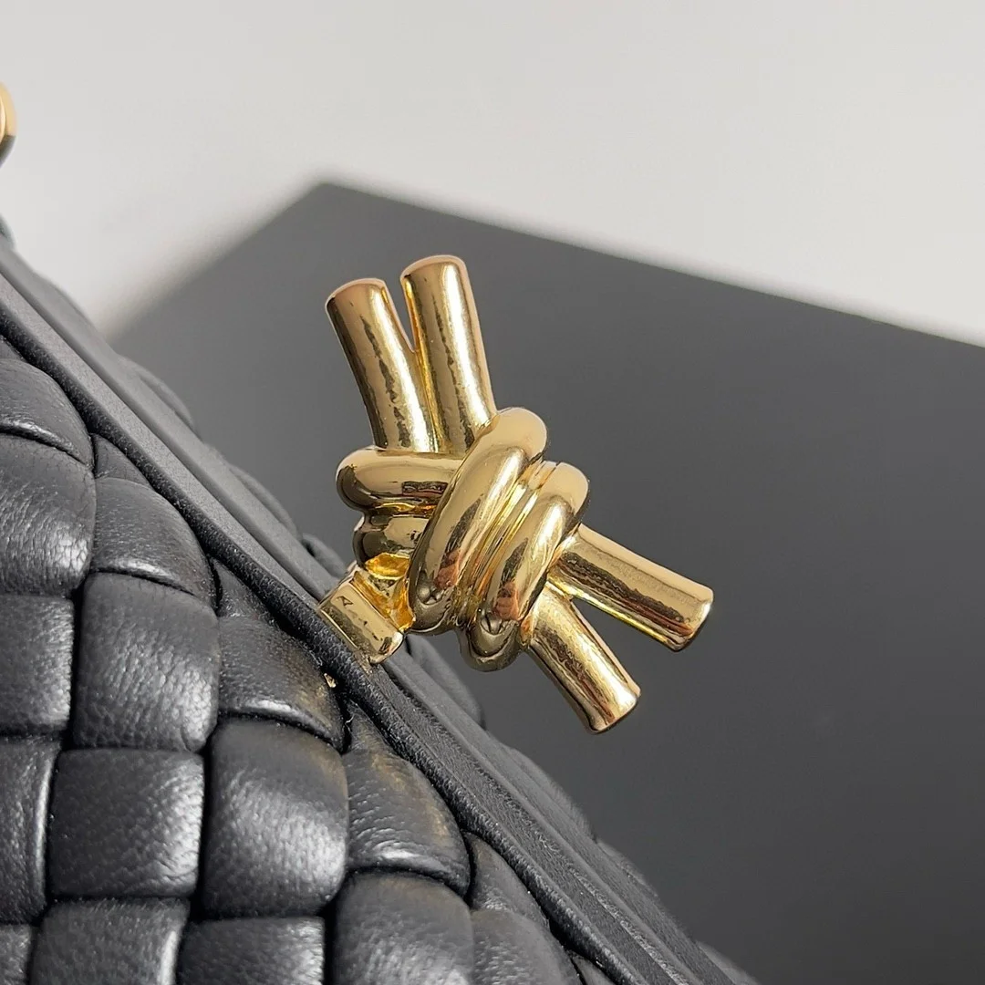 Bottega Veneta Knot Clutch with Chain in Black Intrecciato Lambskin product view 4