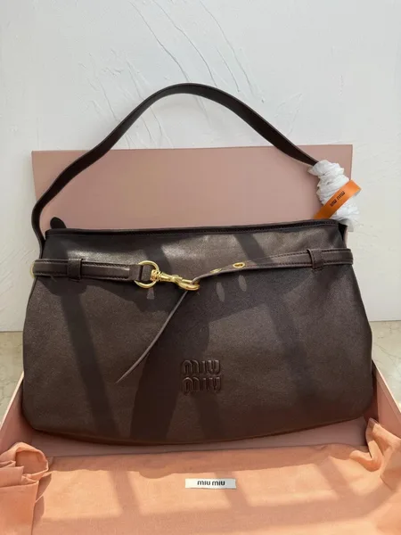 Miu Miu Aventure Medium Shoulder Bag in Briarwood Nappa Leather product view 6