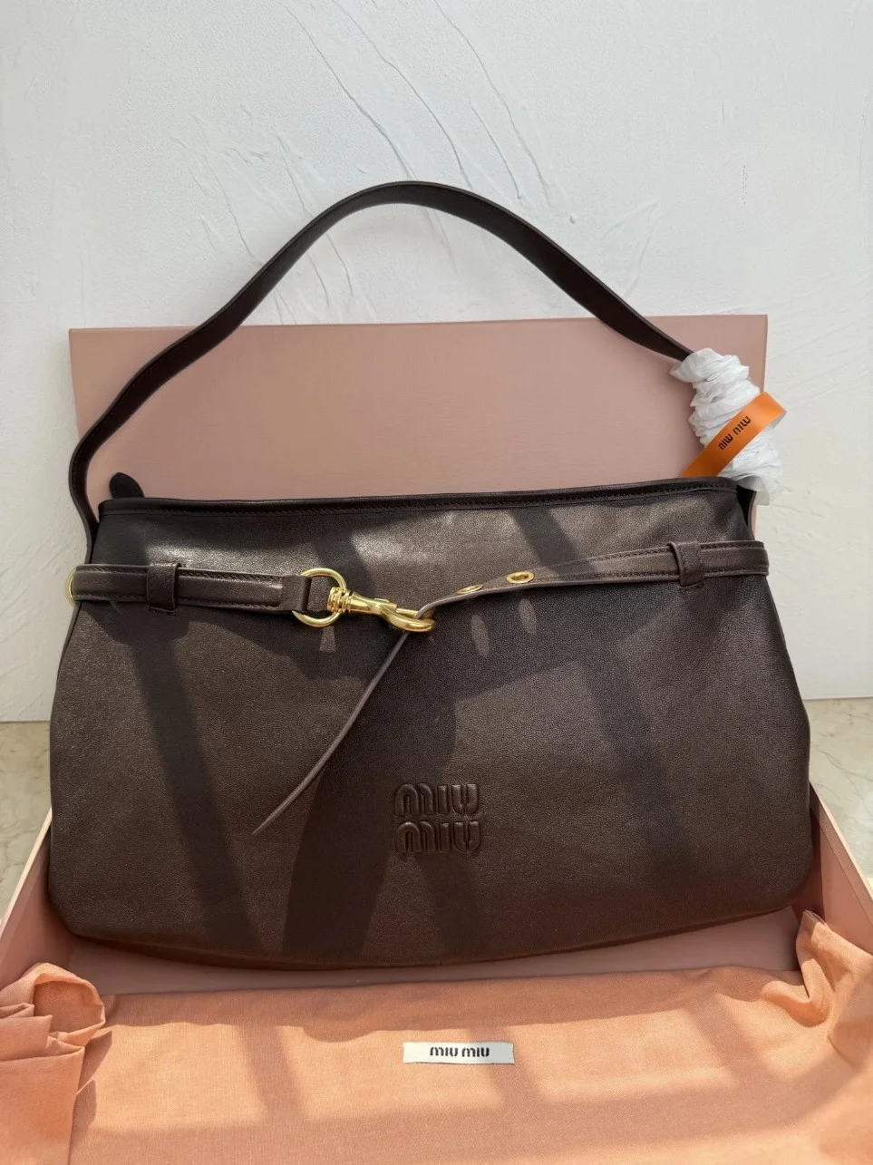 Miu Miu Aventure Medium Shoulder Bag in Briarwood Nappa Leather product view 6
