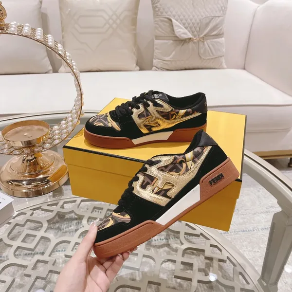 Fendi Match Black Gold Leather Sneakers product view 4
