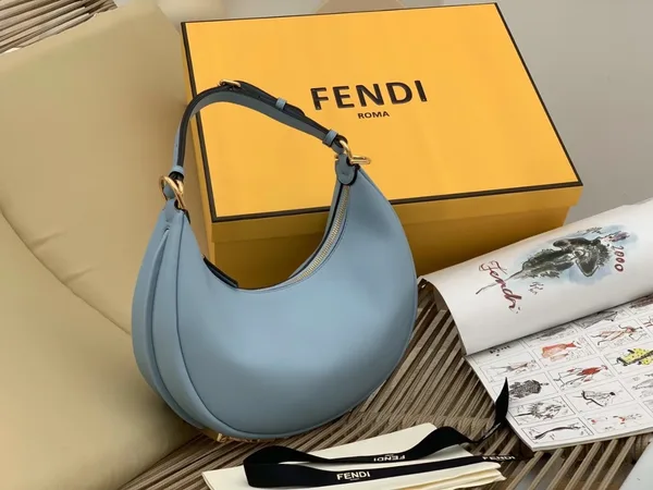 Fendi Fendigraphy Small Hobo Bag In Light Blue Leather product view 6
