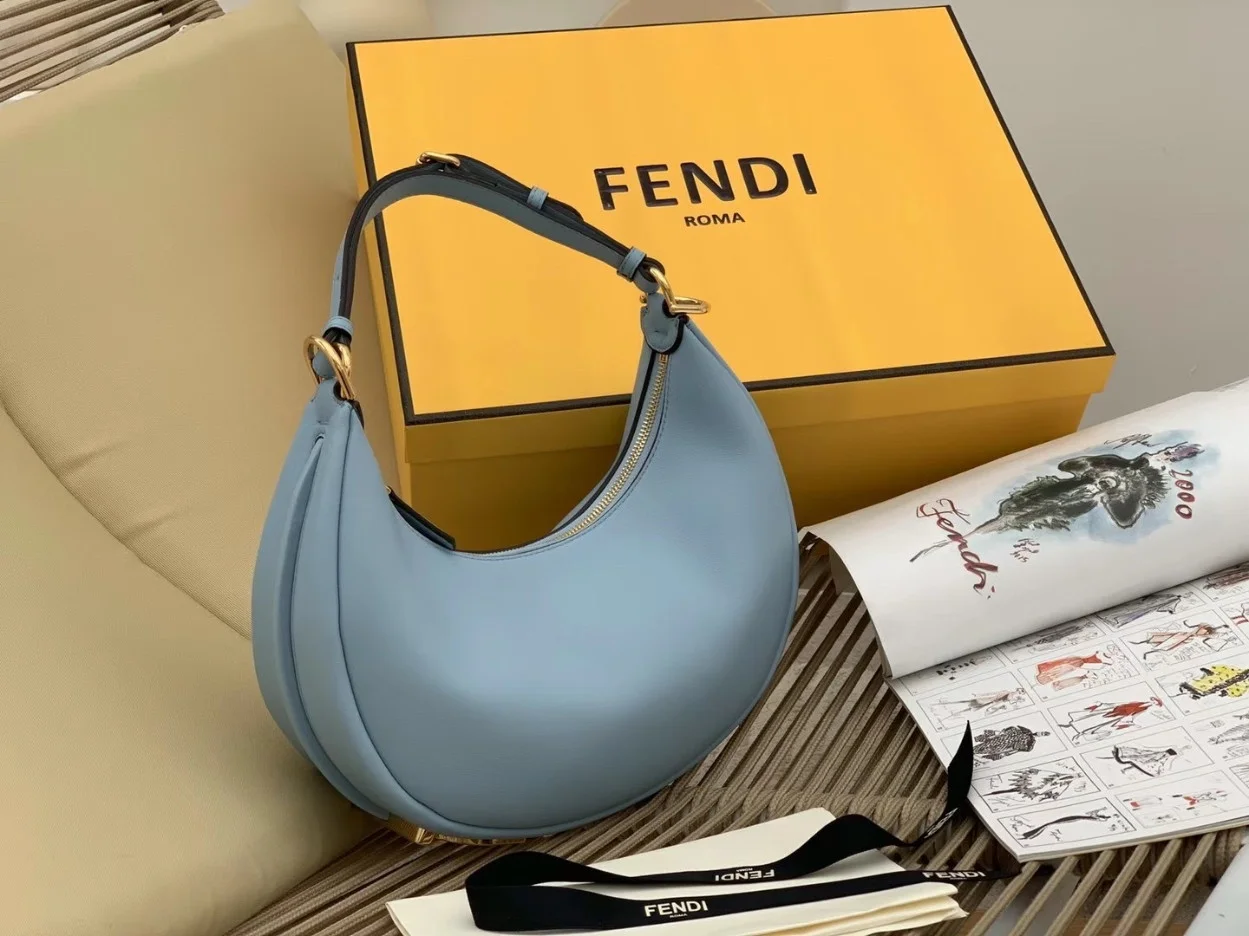 Fendi Fendigraphy Small Hobo Bag In Light Blue Leather product view 6