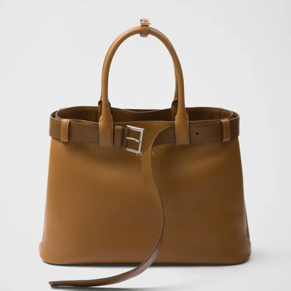 Prada Buckle Large Handbag with Belt in Caramel Calfskin product photo
