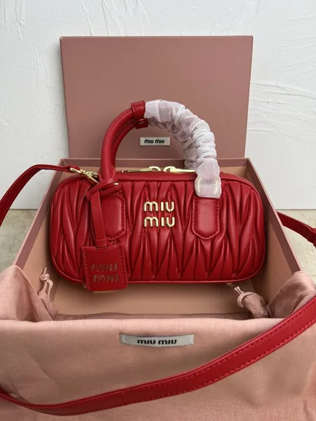 Miu Miu Arcadie Medium Bag in Red Matelasse Leather product view 2