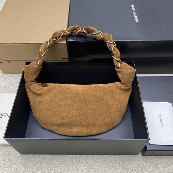 Saint Laurent Amalia Mini Hobo Bag in Brown Suede Calfskin product view 3