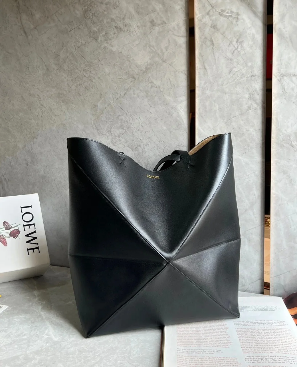 Loewe Large Puzzle Fold Tote Bag in Black Calfskin product view 9