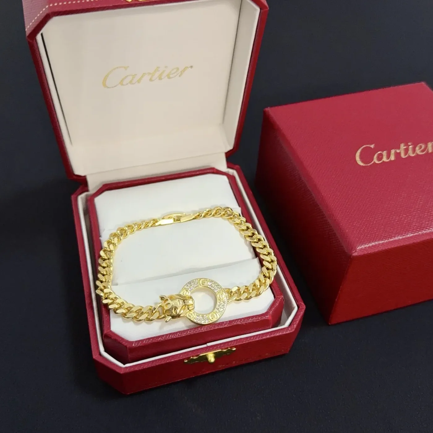 Cartier Gold-Tone Chain-Link Bracelet with Round Pave-Effect Clasp product view 1