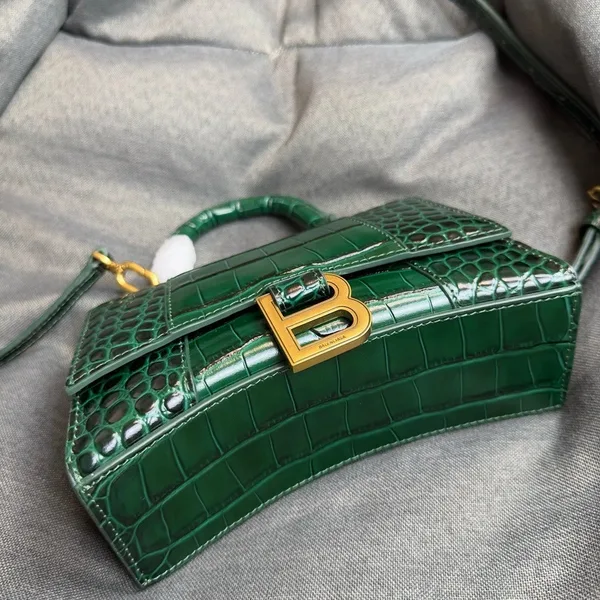 Balenciaga Hourglass XS Bag in Green Croc-Embossed Calfskin product view 2