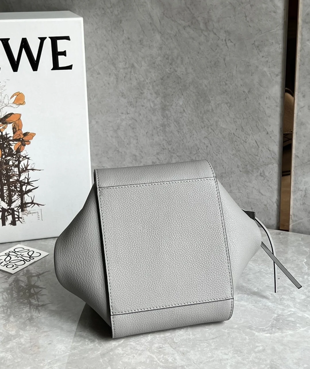 Loewe Compact Hammock Bag in Pearl Grey Grained Calfskin product view 4