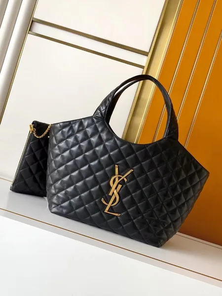 Saint Laurent Icare Medium Tote Bag in Black Quilted Lambskin product view 2