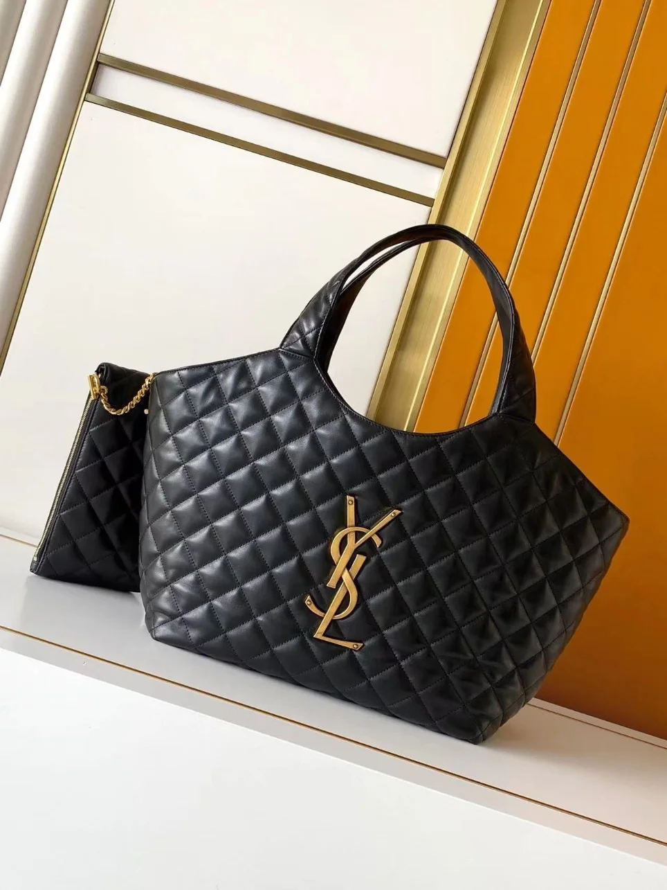 Saint Laurent Icare Medium Tote Bag in Black Quilted Lambskin product view 2