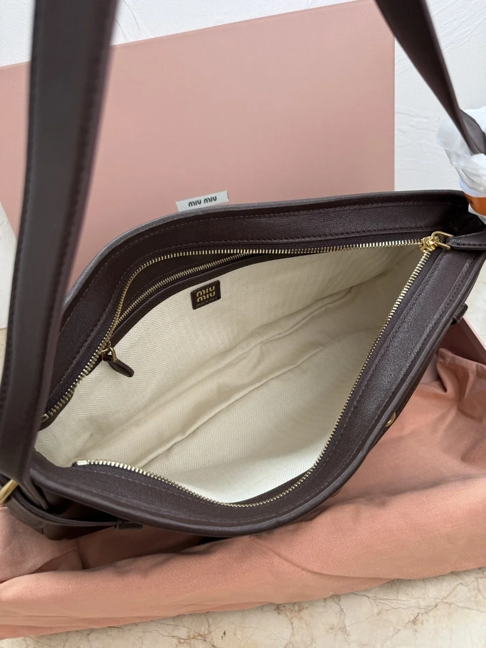Miu Miu Aventure Medium Shoulder Bag in Briarwood Nappa Leather product view 4