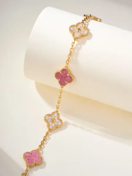 Van Cleef & Arpels Alhambra Pink Clover and Pave-Effect Gold-Tone Bracelet product view 2