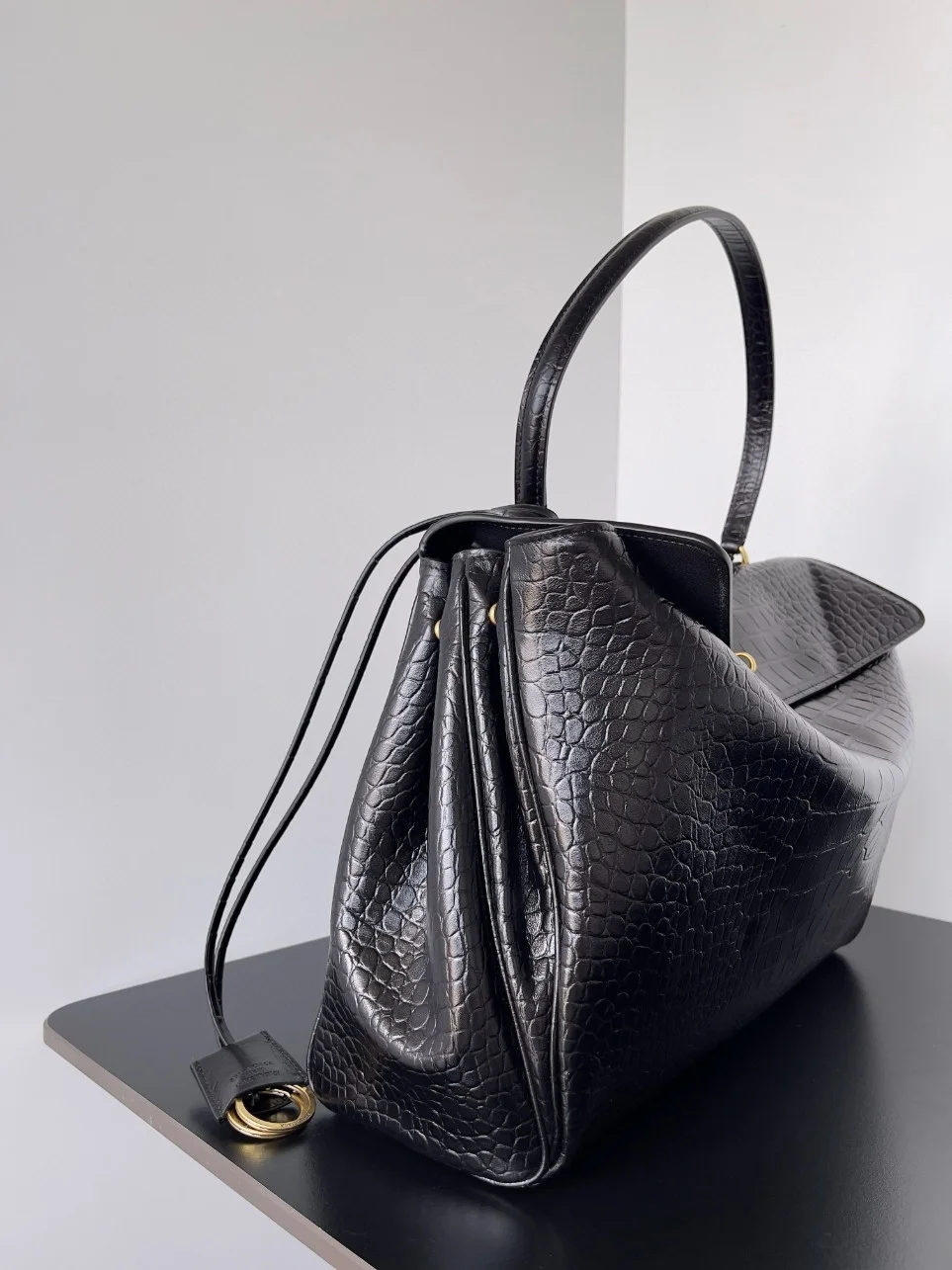 Balenciaga Rodeo Large Bag in Black Croc-Embossed Calfskin product view 8