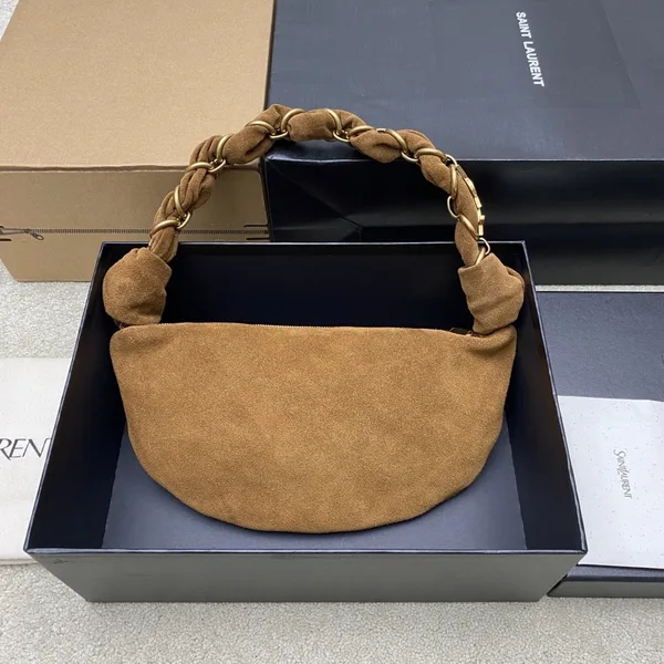 Saint Laurent Amalia Mini Hobo Bag in Brown Suede Calfskin product view 2