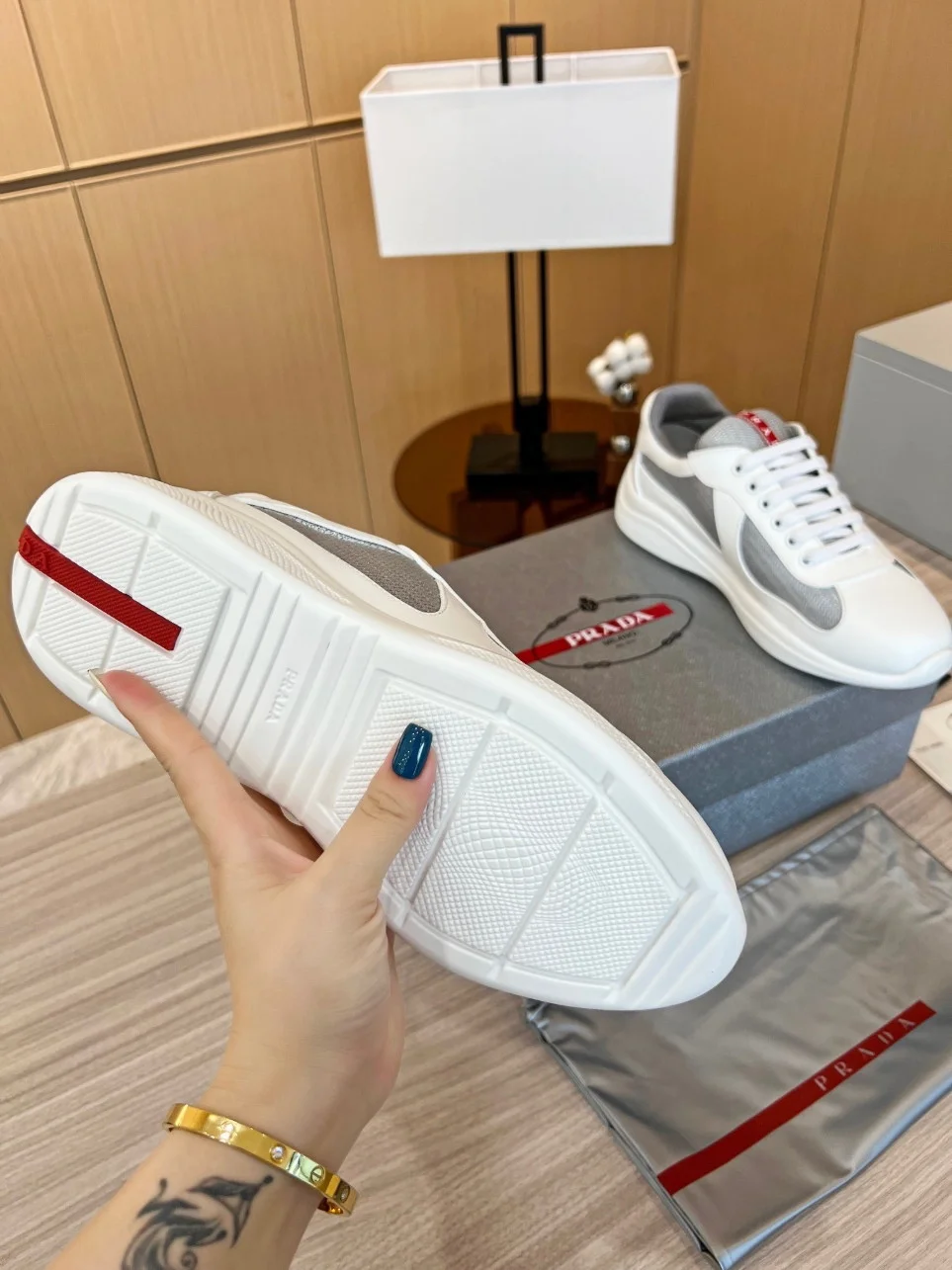 Prada America’s Cup Sneakers in White Rubber and Bike Fabric product view 8