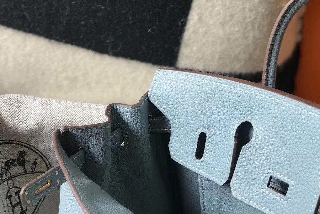 Hermes Birkin 25 Bag In Blue Lin Clemence Leather with GHW product view 7
