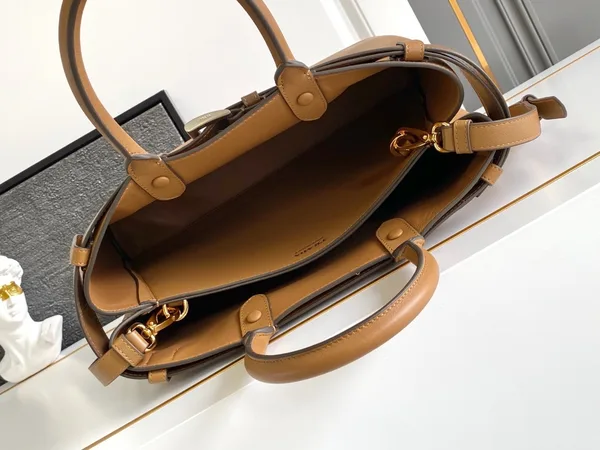 Prada Buckle Large Handbag with Belt in Caramel Calfskin product view 7