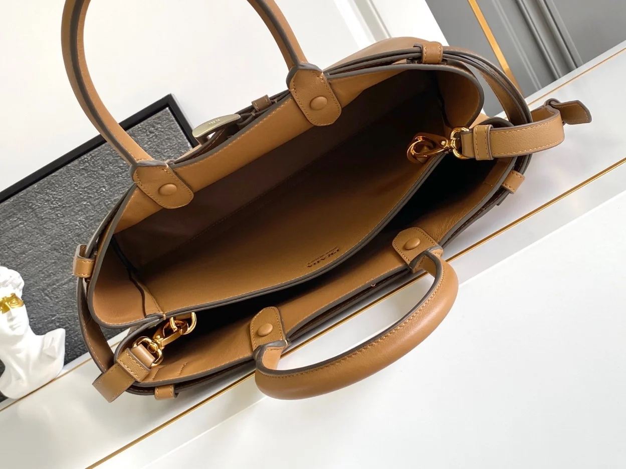 Prada Buckle Large Handbag with Belt in Caramel Calfskin product view 7