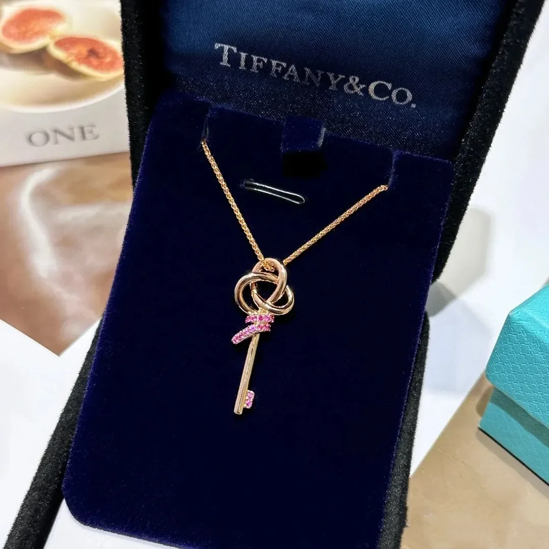 Tiffany & Co. Woven Crown Key Pink Pavé-Effect Necklace Rose-Tone product view 1