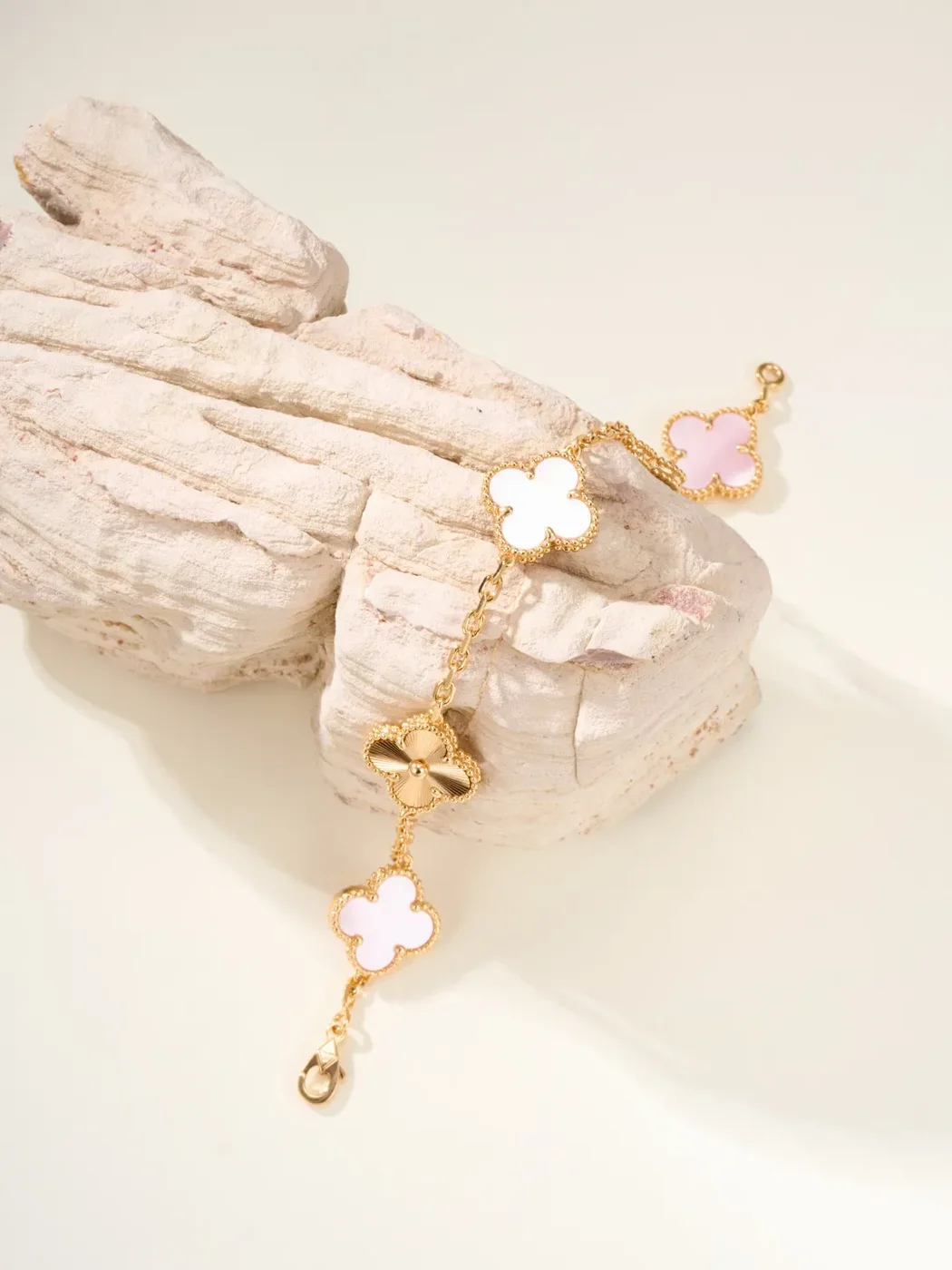 Van Cleef & Arpels Alhambra Pale Pink Clover and Gold-Tone Knot Bracelet product view 2