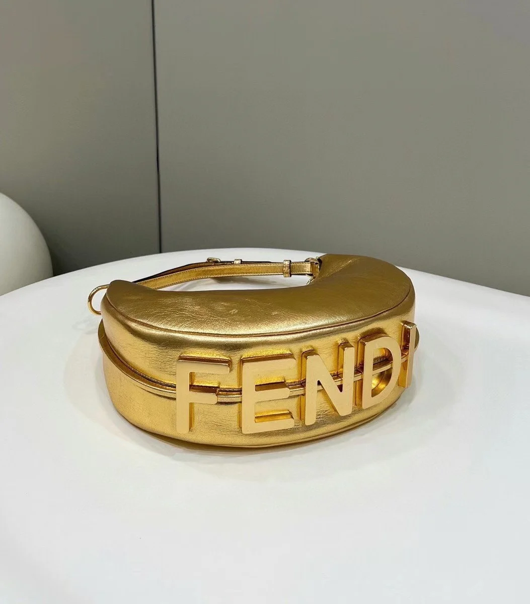 Fendi Fendigraphy Small Hobo Bag In Gold Metallic Leather product view 4