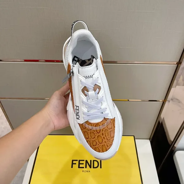 Fendi Flow Low-Top Sneakers in Brown & White product view 4