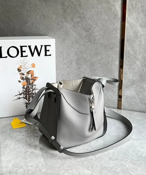 Loewe Compact Hammock Bag in Pearl Grey Grained Calfskin product view 10