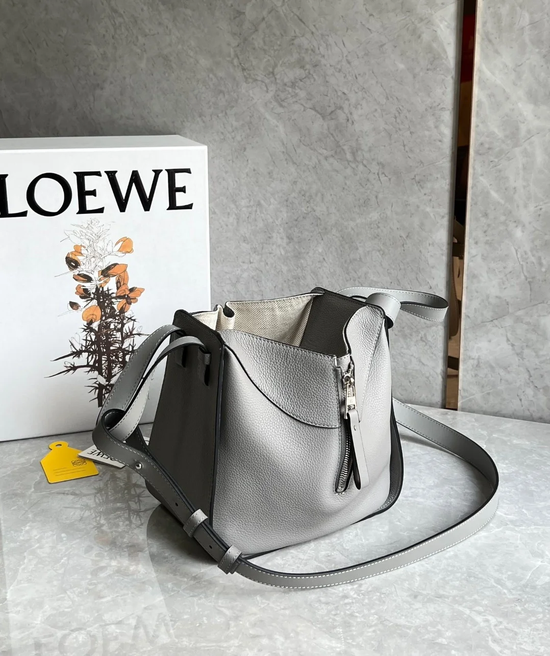 Loewe Compact Hammock Bag in Pearl Grey Grained Calfskin product view 10
