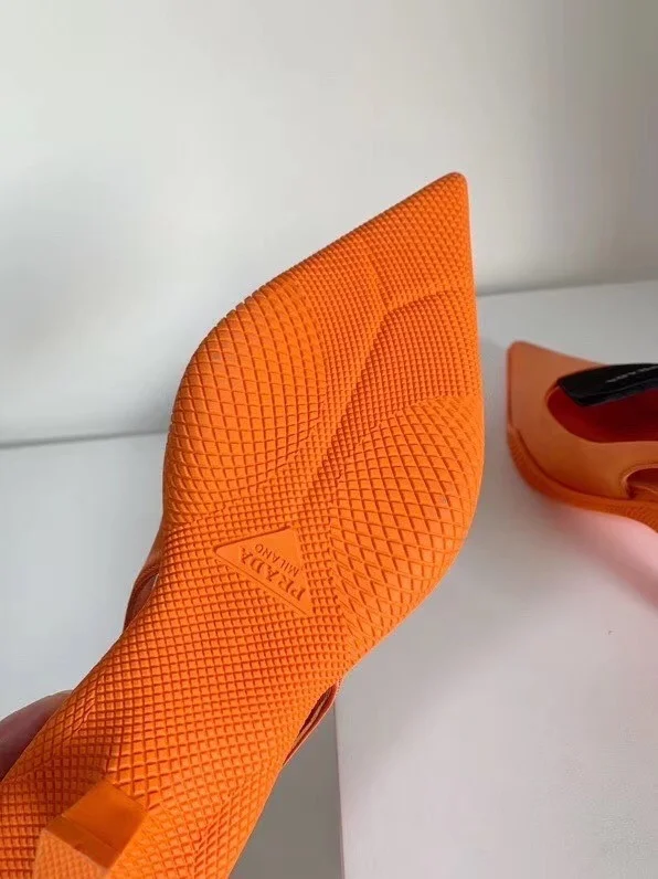 Prada Gabardine Slingback Pumps In Orange Nylon product view 8