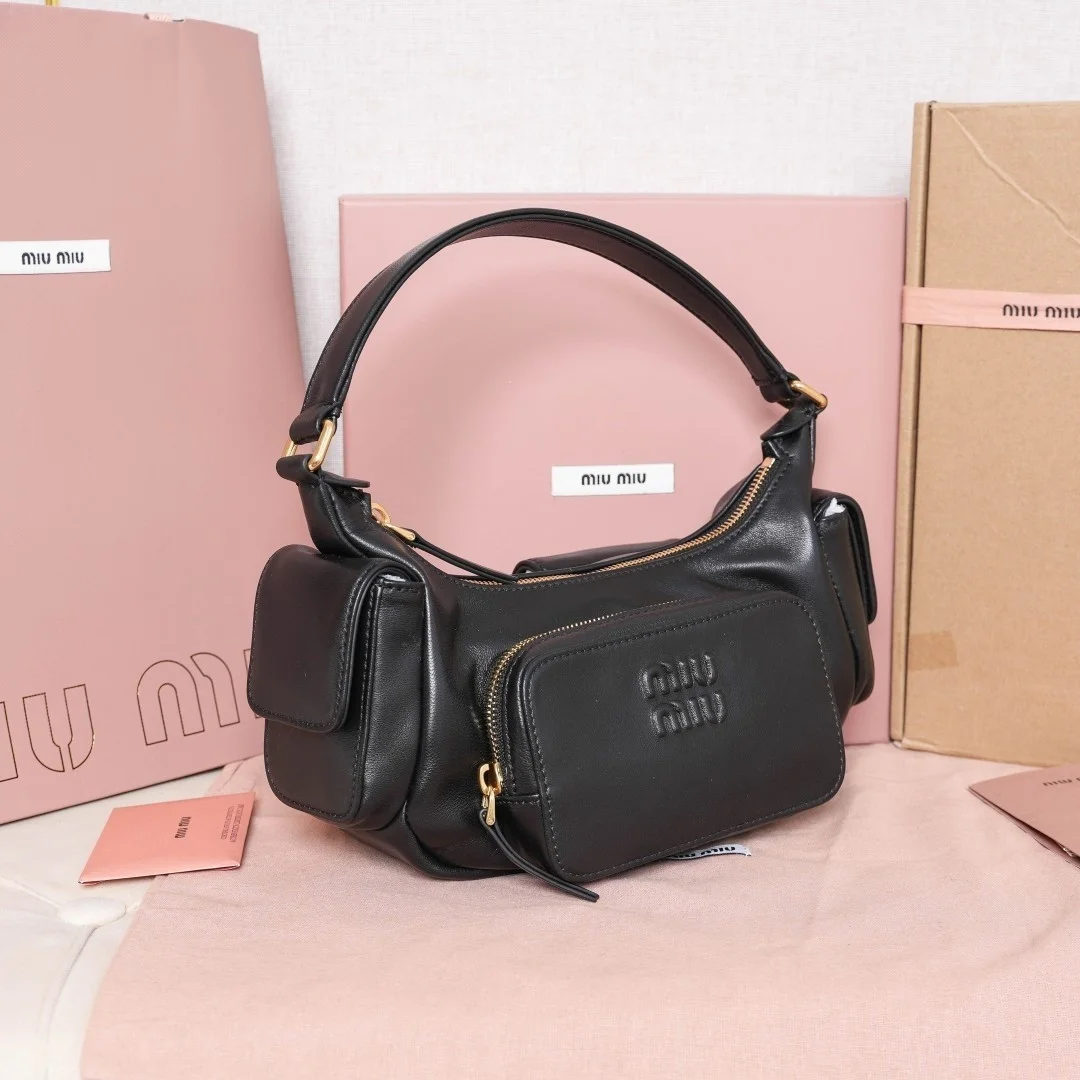 Miu Miu Pocket Shoulder Bag in Black Nappa Leather product view 5