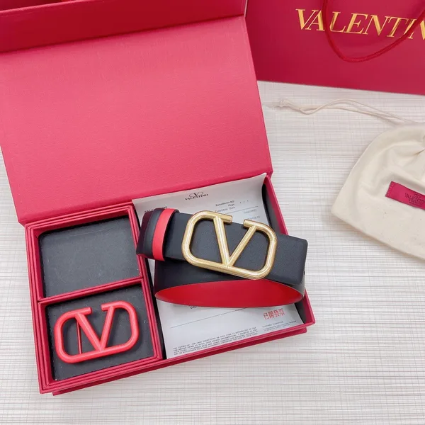 Valentino VLogo Reversible Belt 40mm in Black and Red Calfskin product view 3