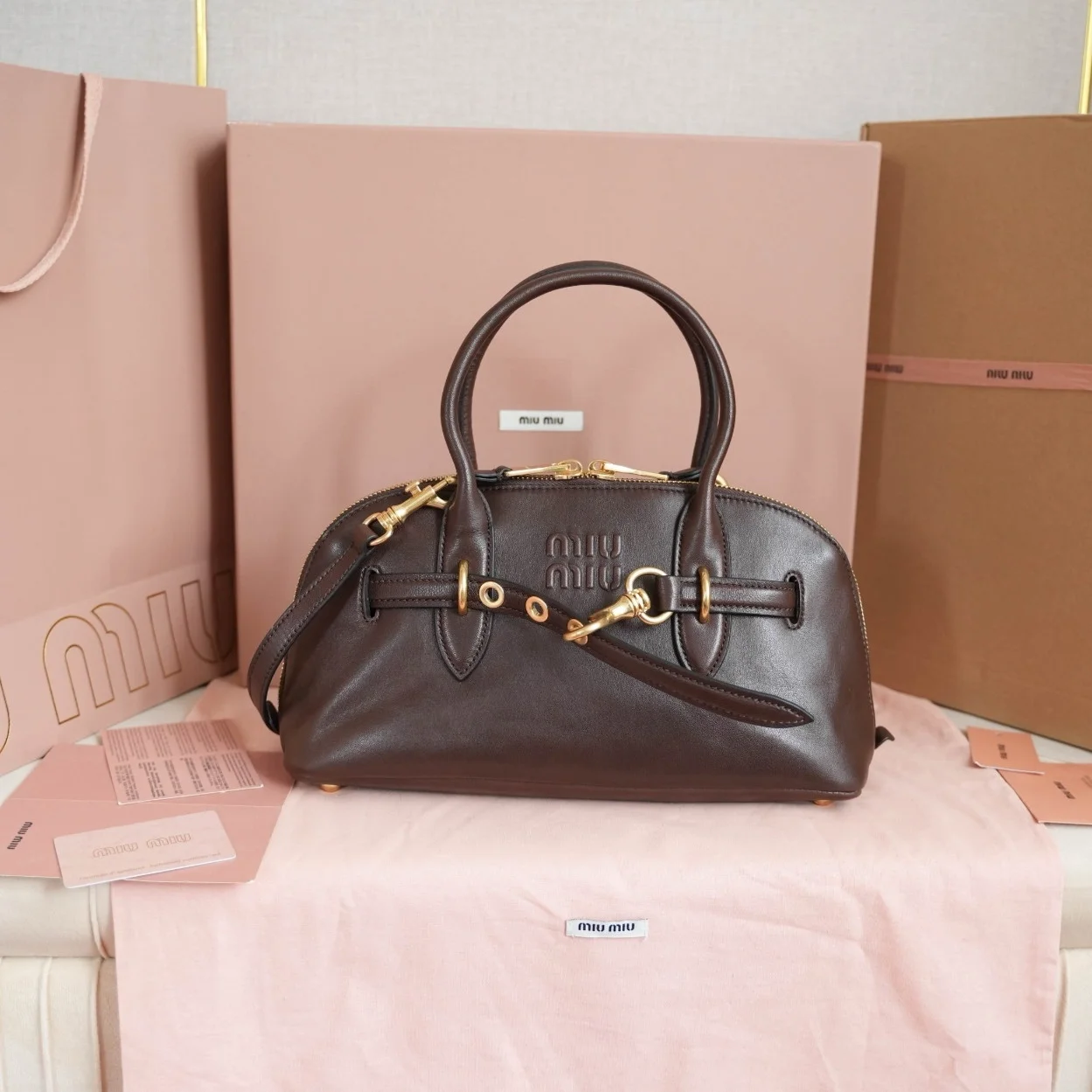 Miu Miu Aventure Medium Top-handle Bag in Briarwood Nappa Leather product view 2