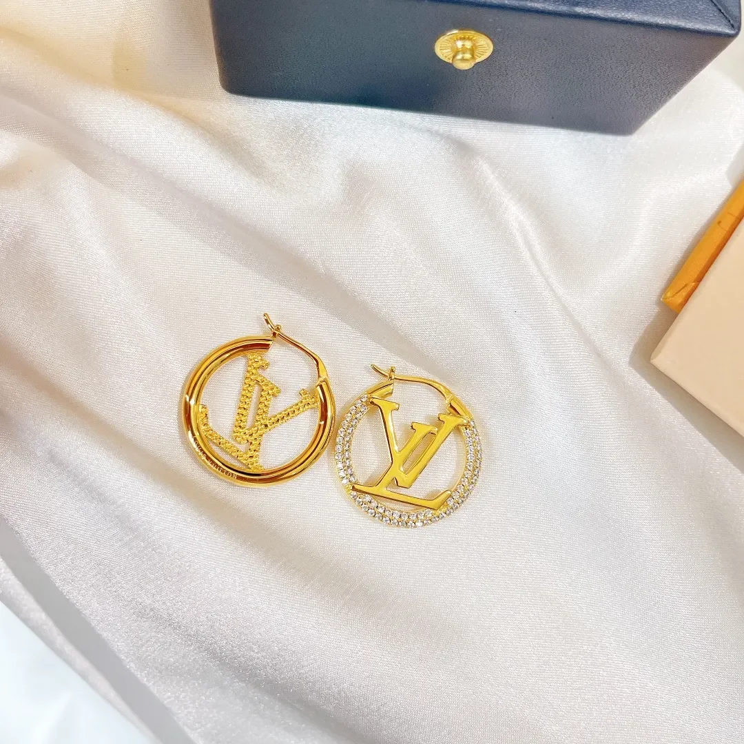 Louis Vuitton Round LV Monogram Hoop Earrings Gold-Tone product view 8