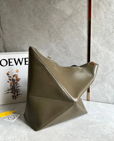 Loewe Large Puzzle Fold Tote Bag in Dark Green Calfskin product view 9