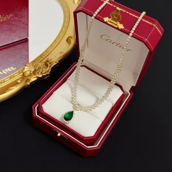 Cartier Green Pear-Shaped Gold-Tone Beaded Necklace product view 2