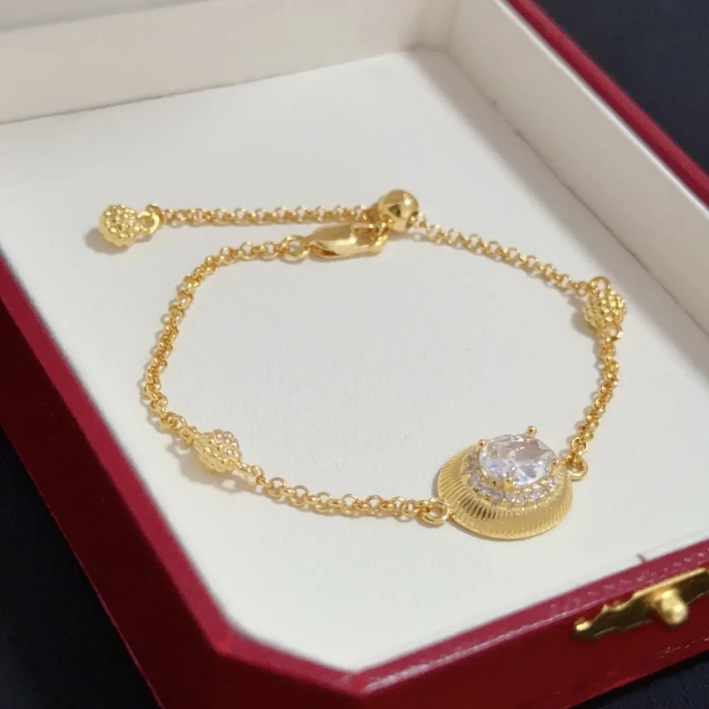 Cartier Gold-Tone Chain Bracelet with Round Pave-Effect Center product view 3