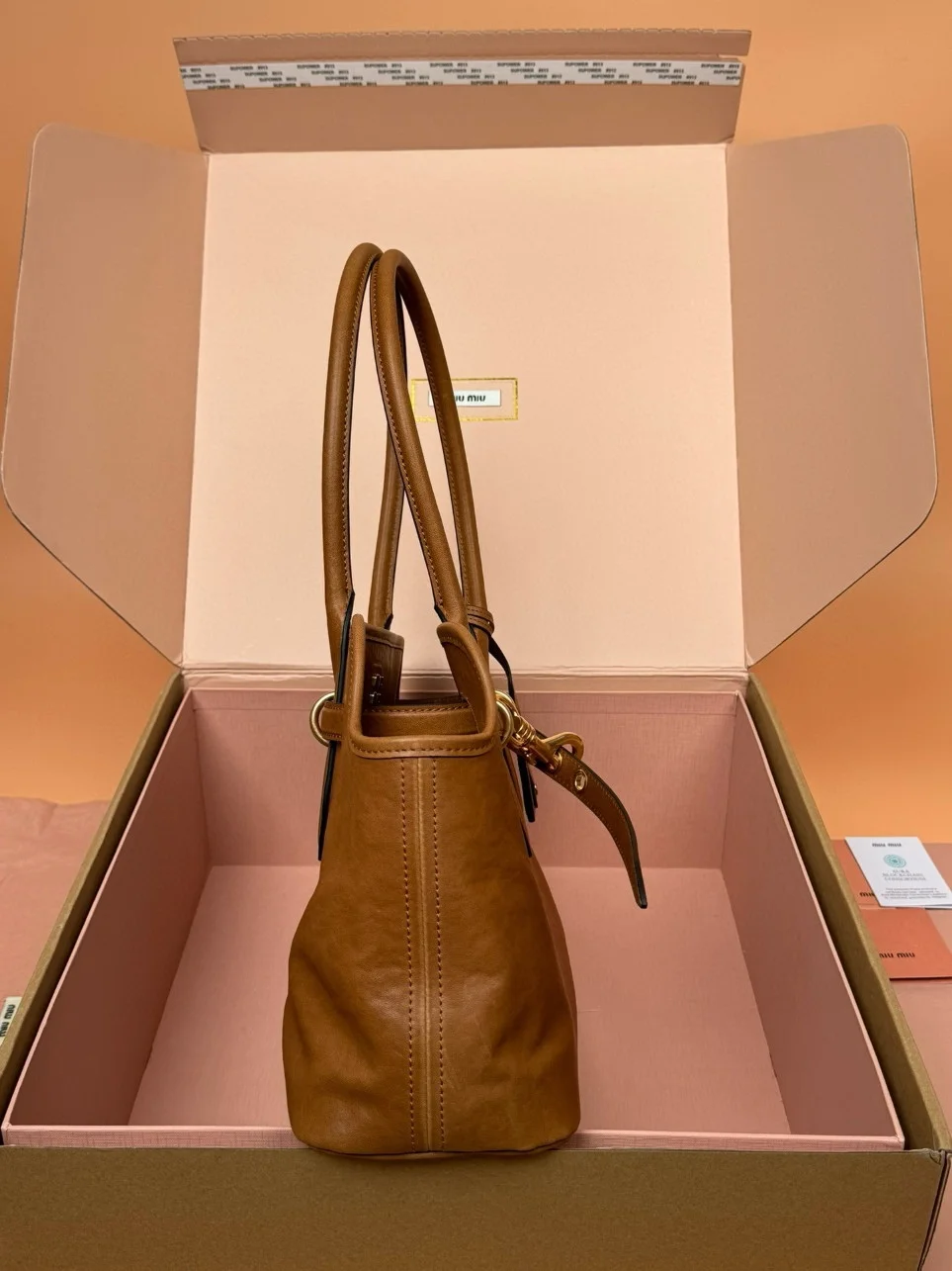 Miu Miu Aventure Large Tote Bag in Oak Nappa Leather product view 4