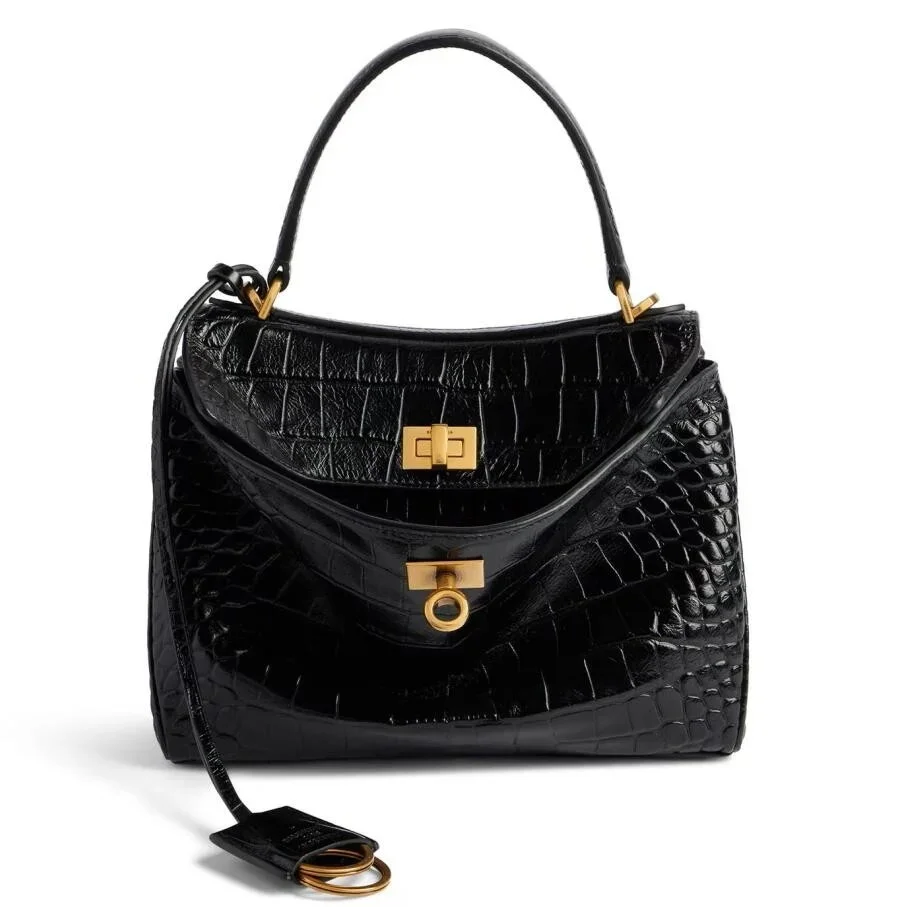 Balenciaga Rodeo Mini Bag in Black Croc-Embossed Calfskin product view 1