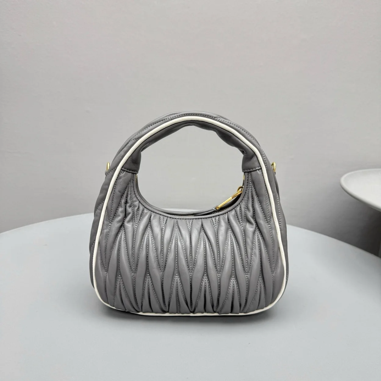 Miu Miu Wander Hobo Bag in Grey Matelasse Nappa Leather product view 10