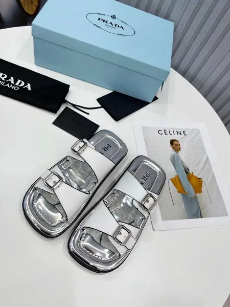 Prada Double-strap Sandals In White Leather product view 4