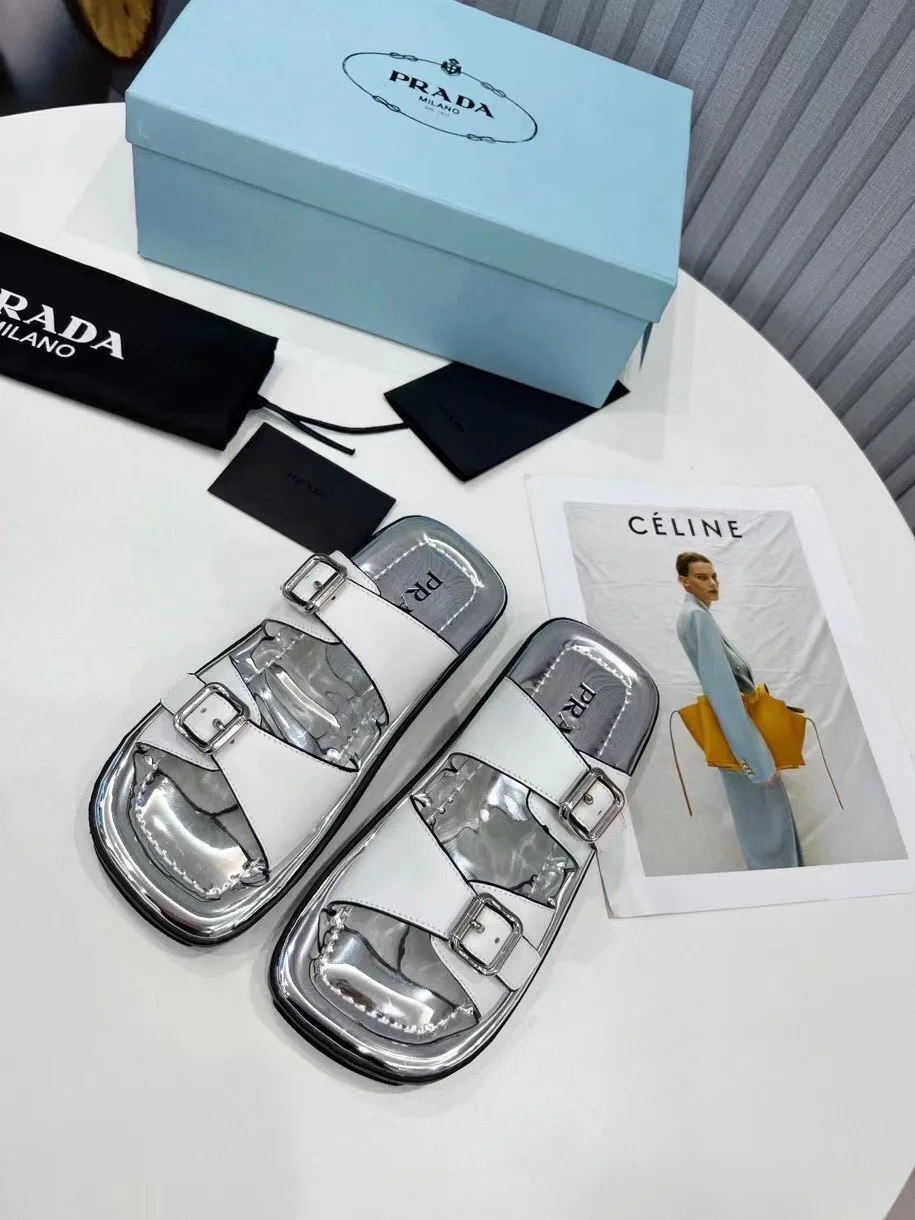 Prada Double-strap Sandals In White Leather product view 4