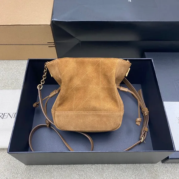 Saint Laurent Jamie Mini Shoulder Pouch — Tan Brown Suede product view 2