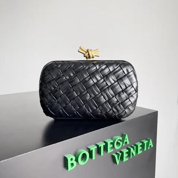 Bottega Veneta Knot Minaudiere Clutch In Black Foulard Intreccio Leather product view 9