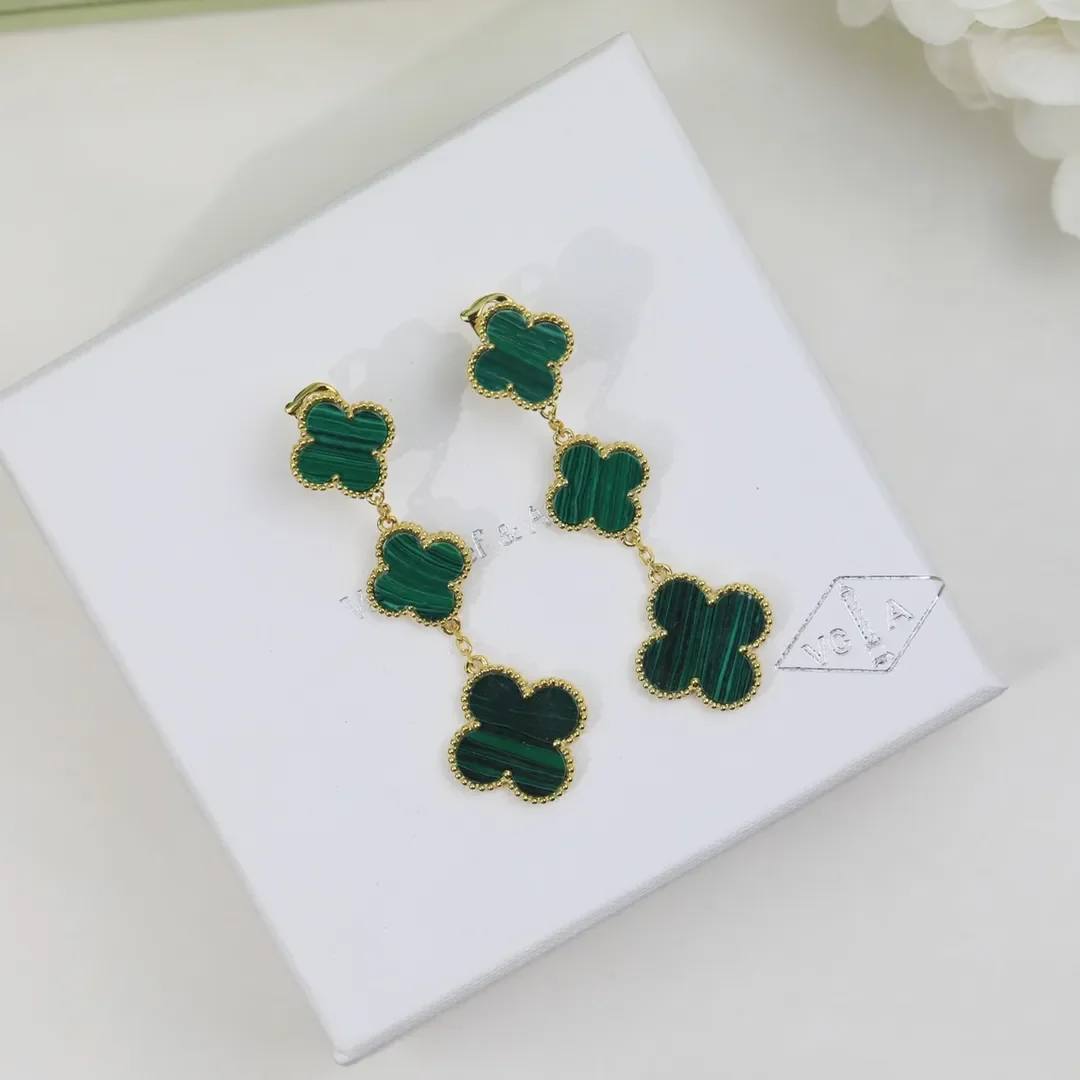 Van Cleef & Arpels Alhambra Green Three-Motif Gold-Tone Drop Earrings product view 3